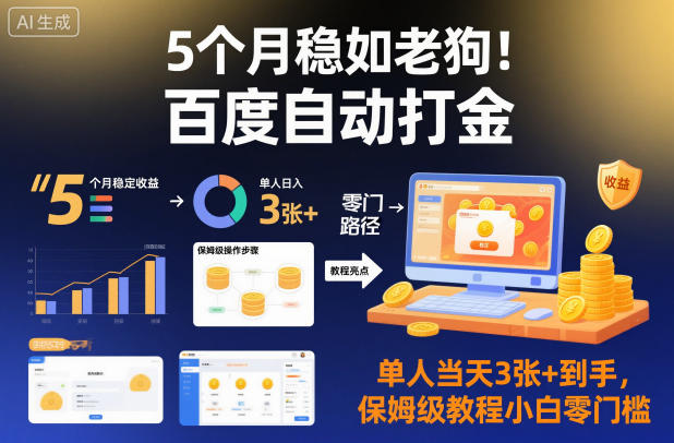 5个月稳如老狗！百度自动打金，单人当天3张+到手，保姆级教程小白零门槛【揭秘】-红豆科技-抖佳互动